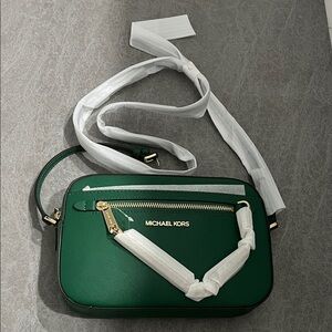 Eagles Green Michael Kors Saffiano Crossbody Bag with Gold Accents